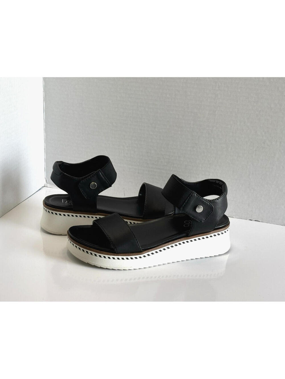 Franco Sarto Elmo Women's 6M Black Leather Platform Sandals Ankle Strap Comfort